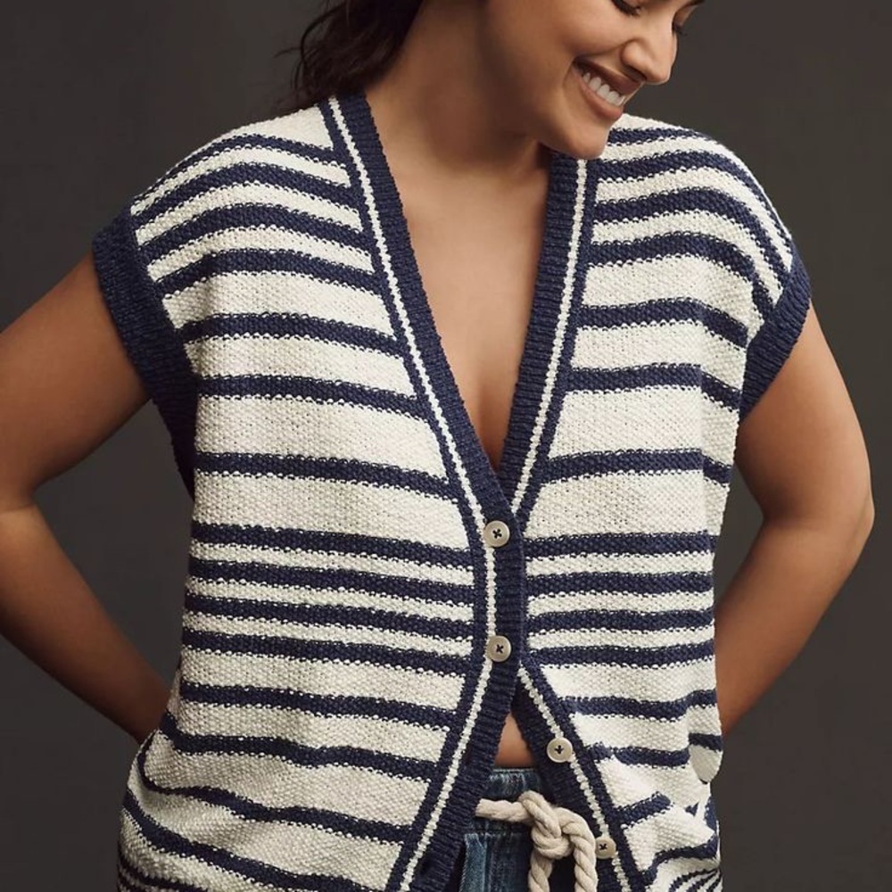 Maeve Navy and White Striped Knit Sweater